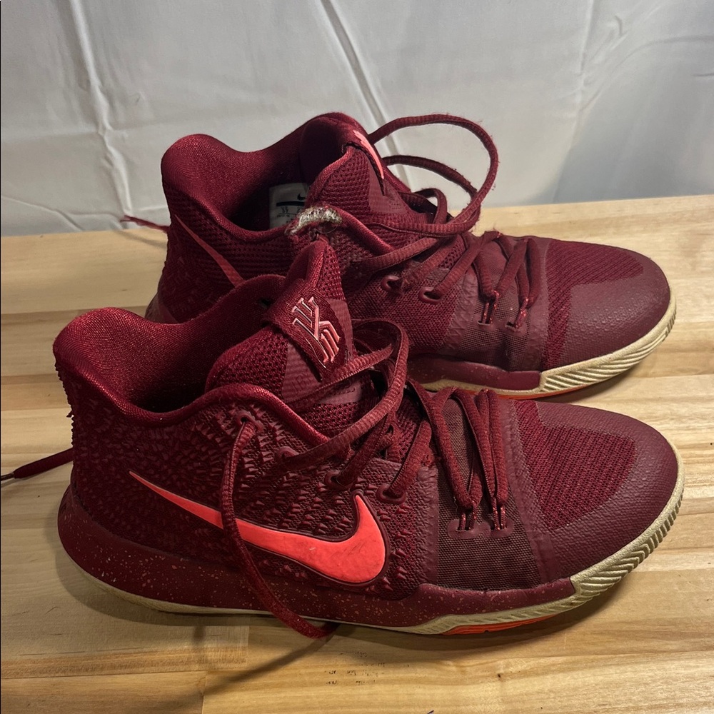 Nike Youth Kyrie Maroon and Coral Mid-Top Basketball Sneakers